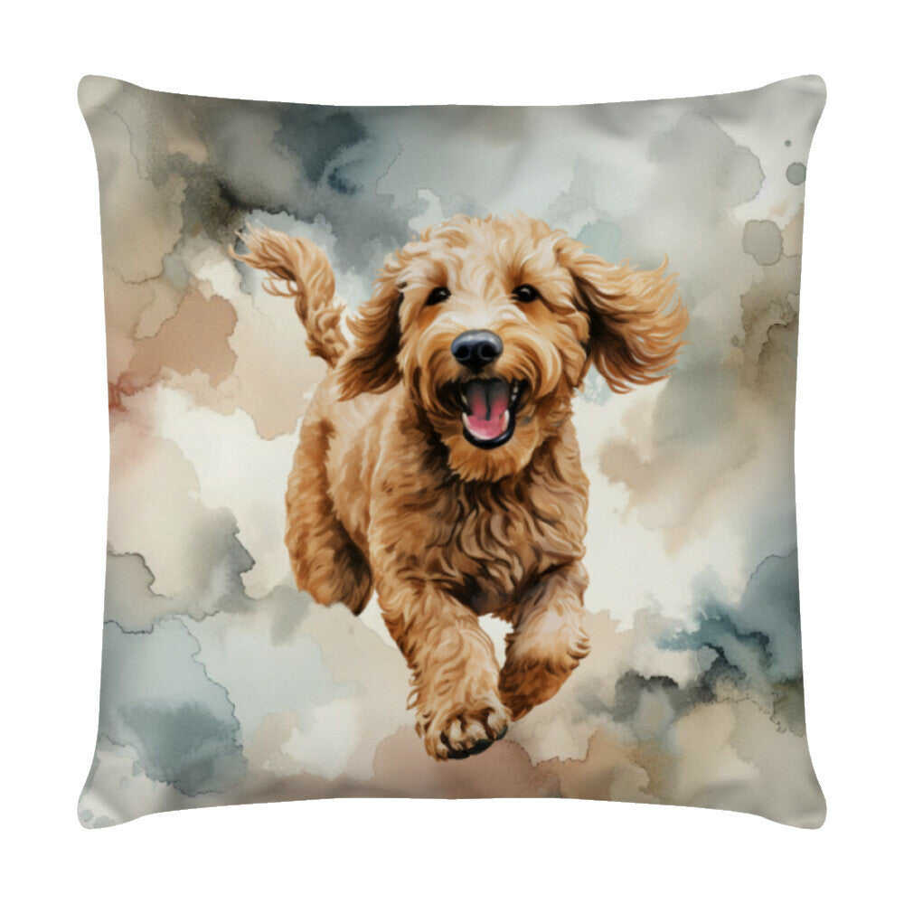 Kissen "Golden Doodle - Jump" Weiß – hunde-shirt.de