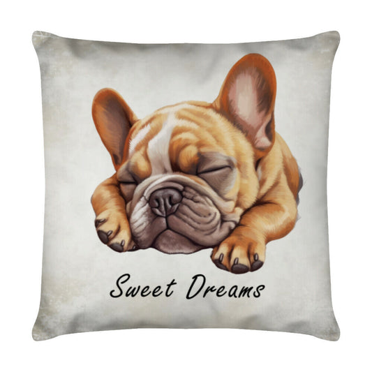 Kissen "Frenchie gefleckt - Sweet Dreams" Weiß – hunde-shirt.de