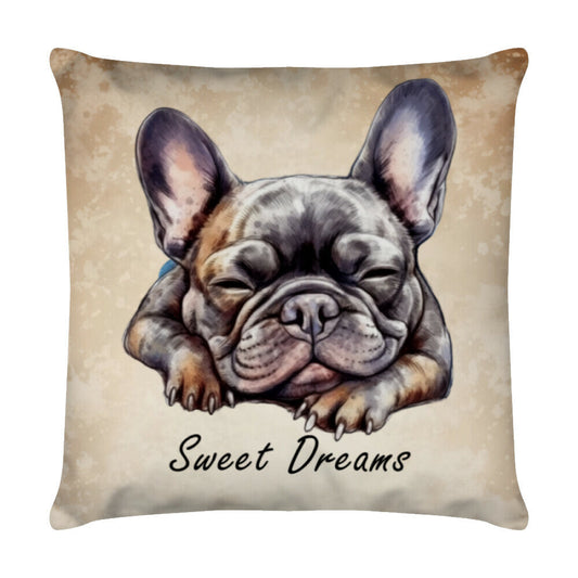 Kissen "Frenchie dunkel - Sweet Dreams" Weiß – hunde-shirt.de