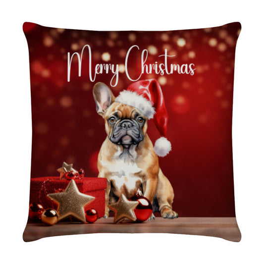 Kissen "Frenchie hell - Merry Christmas" Weiß – hunde-shirt.de