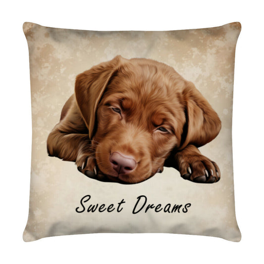 Kissen "Chesapeake Bay Puppy dunkel - Sweet Dreams" Weiß – hunde-shirt.de