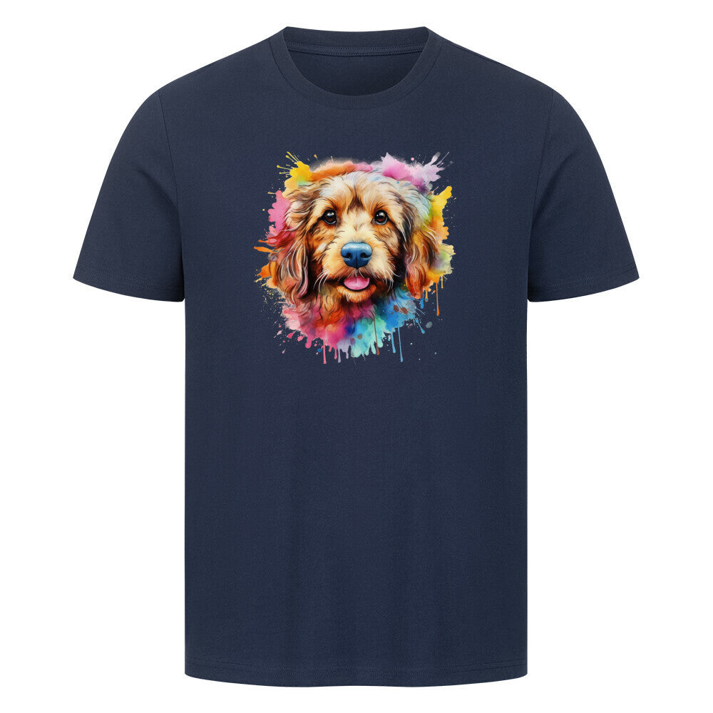 Premium T-Shirt "Golden Doodle Splash" French Navy – hunde-shirt.de