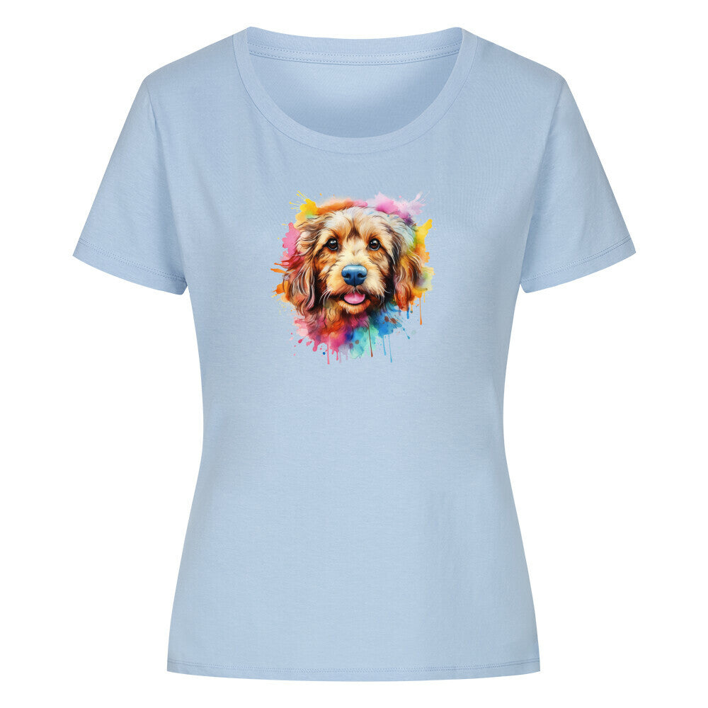 Premium Organic Damen-Shirt "Golden Doodle Splash" Sky Blue – hunde-shirt.de