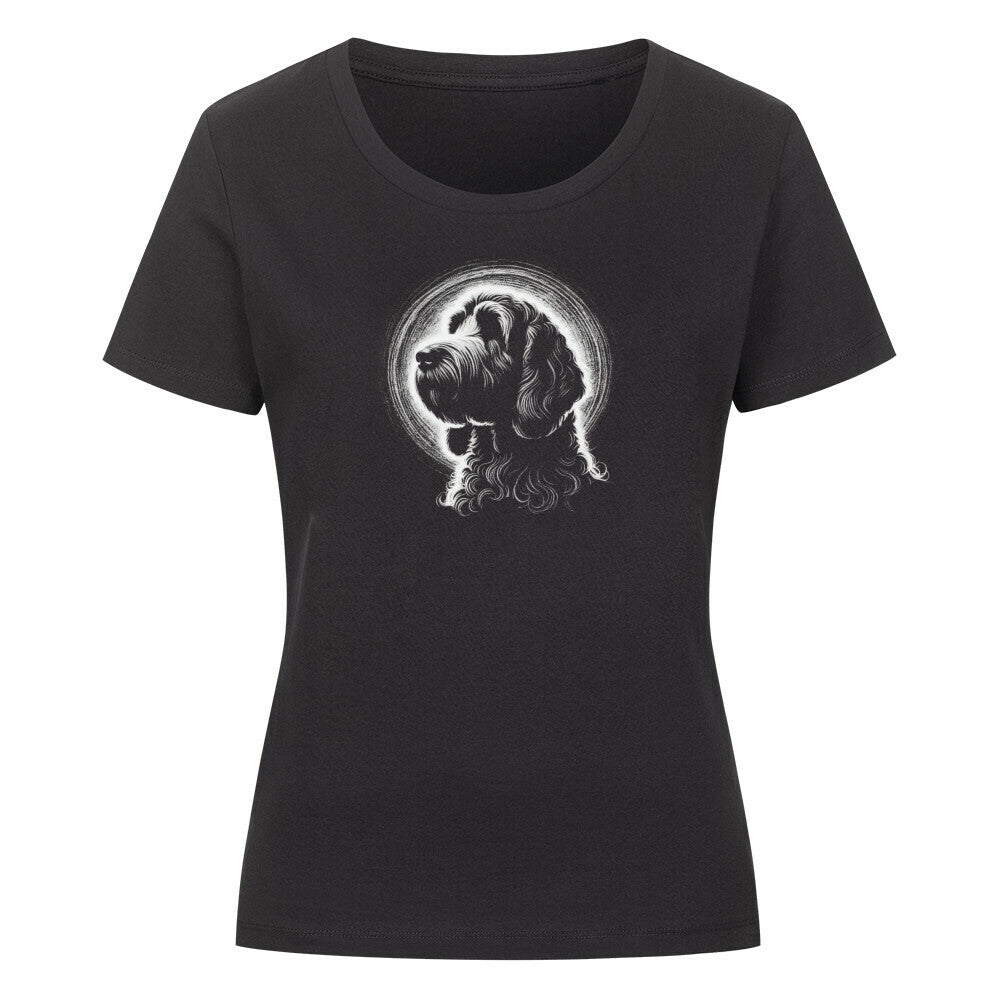 Premium Organic Damen-Shirt "Golden Doodle Shine" Schwarz – hunde-shirt.de