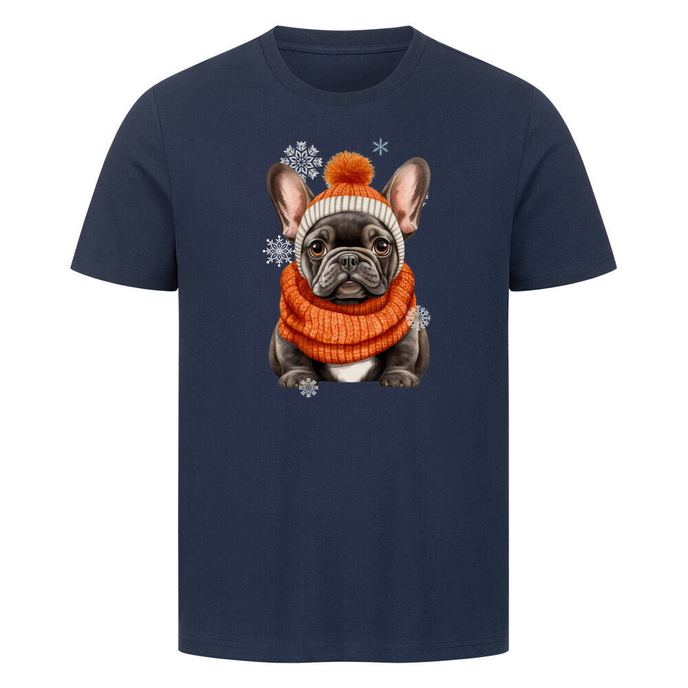Premium T-Shirt "Frenchi Winter Orange" French Navy – hunde-shirt.de