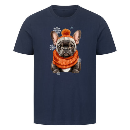 Premium T-Shirt "Frenchi Winter Orange" French Navy – hunde-shirt.de