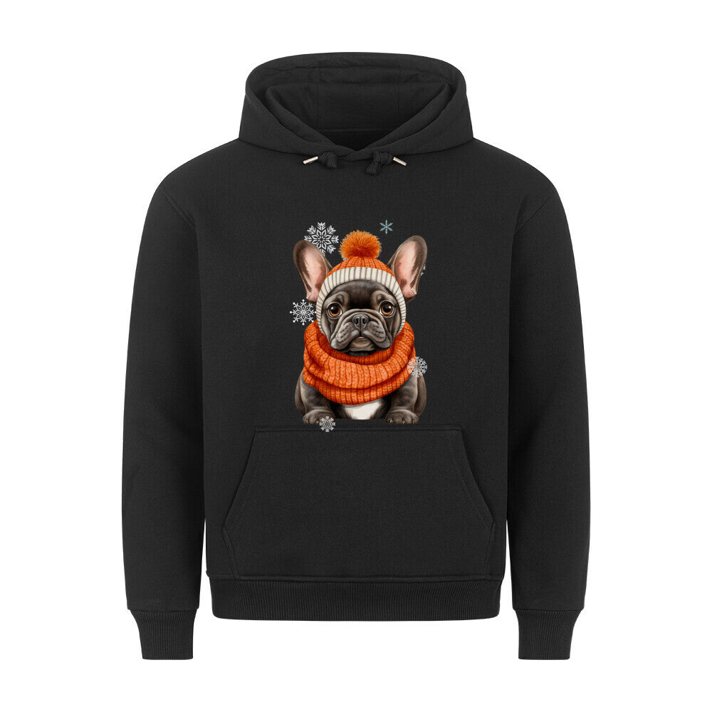 Premium Hoodie "Frenchie Winter Orange" Schwarz – hunde-shirt.de
