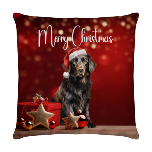 Kissen "Flat Coated - Merry Christmas" Weiß – hunde-shirt.de
