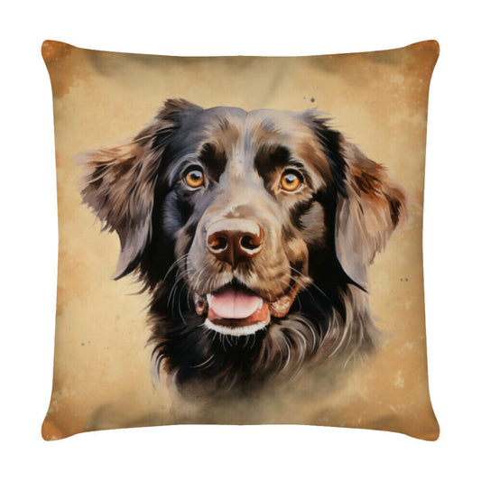 Kissen "Flat Coated - Blick" Weiß – hunde-shirt.de