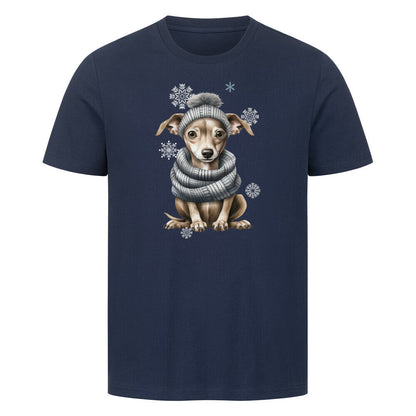 Premium T-Shirt "Greyhound Winter Grau" French Navy – hunde-shirt.de