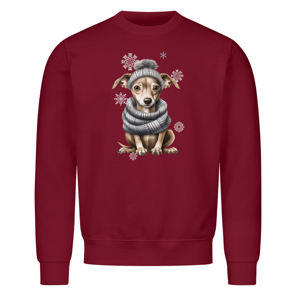 Premium Sweatshirt "Greyhound Winter grau" Burgunder – hunde-shirt.de