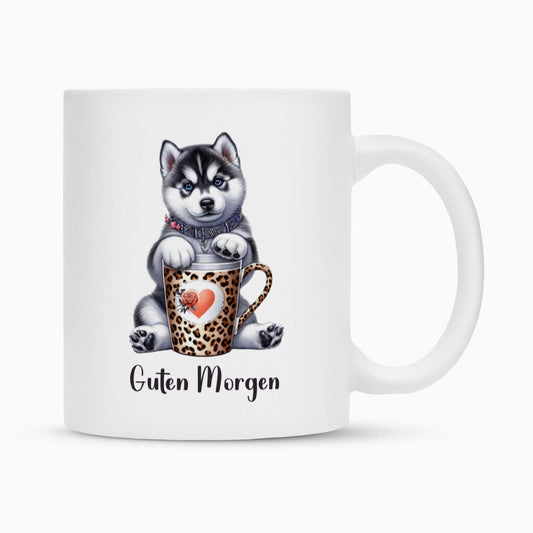 Tasse "Husky - Guten Morgen" Weiß – hunde-shirt.de