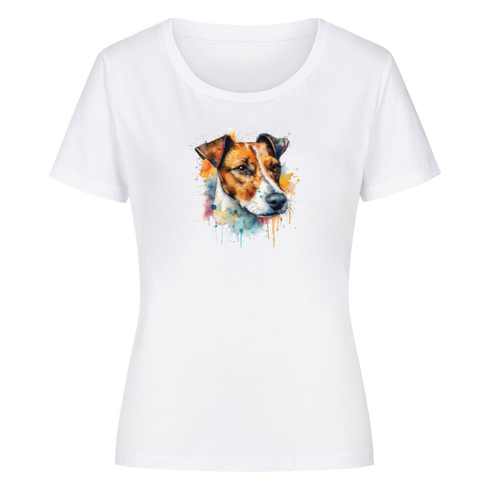 Premium Organic Damen-Shirt "Jack Russell - Splash" Weiß – hunde-shirt.de