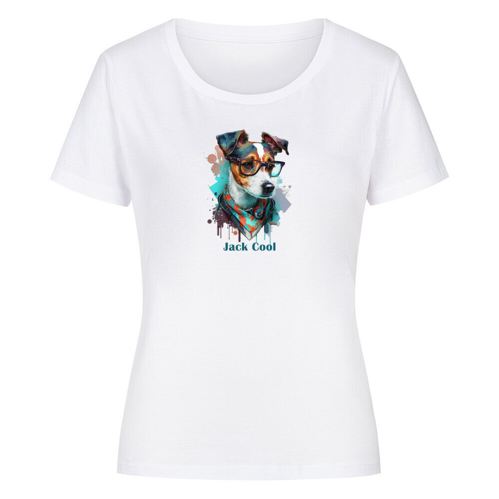 Premium Organic Damen-Shirt "Jack Russell - Jack Cool" Weiß – hunde-shirt.de