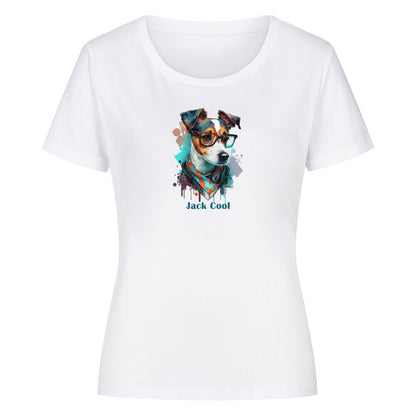 Premium Organic Damen-Shirt "Jack Russell - Jack Cool" Weiß – hunde-shirt.de