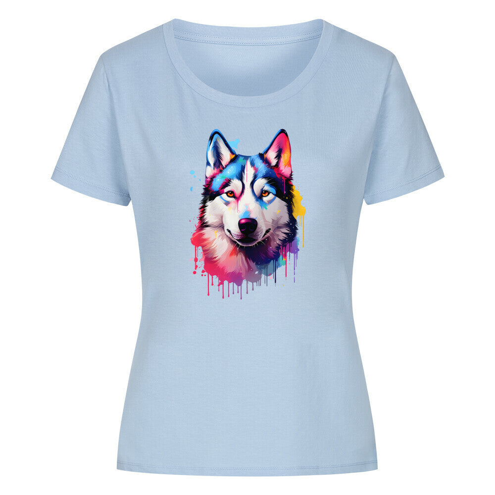 Premium Organic Damen-Shirt "Husky - Paint" Sky Blue – hunde-shirt.de