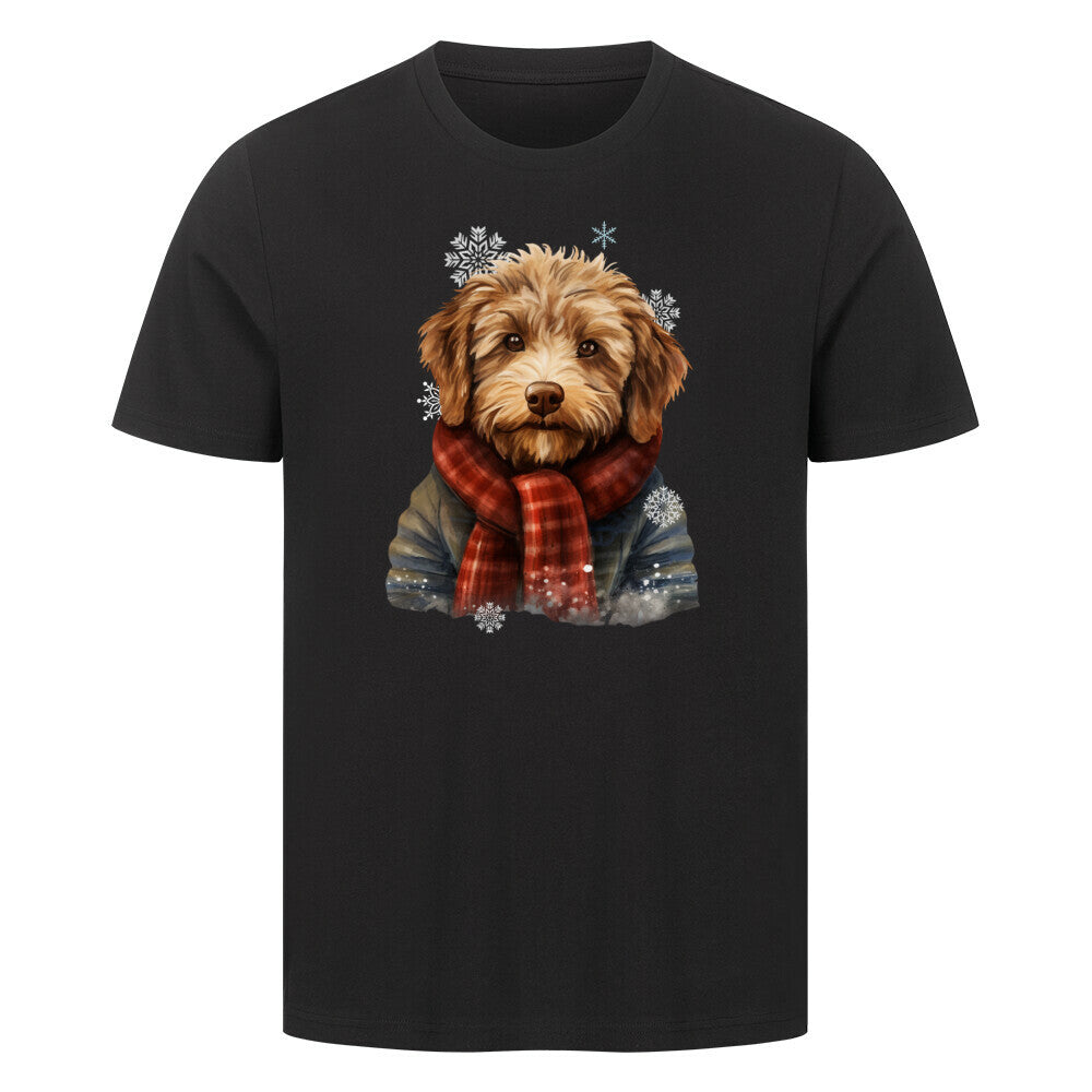 Premium T-Shirt "Labradoodle Winter rot" Schwarz – hunde-shirt.de