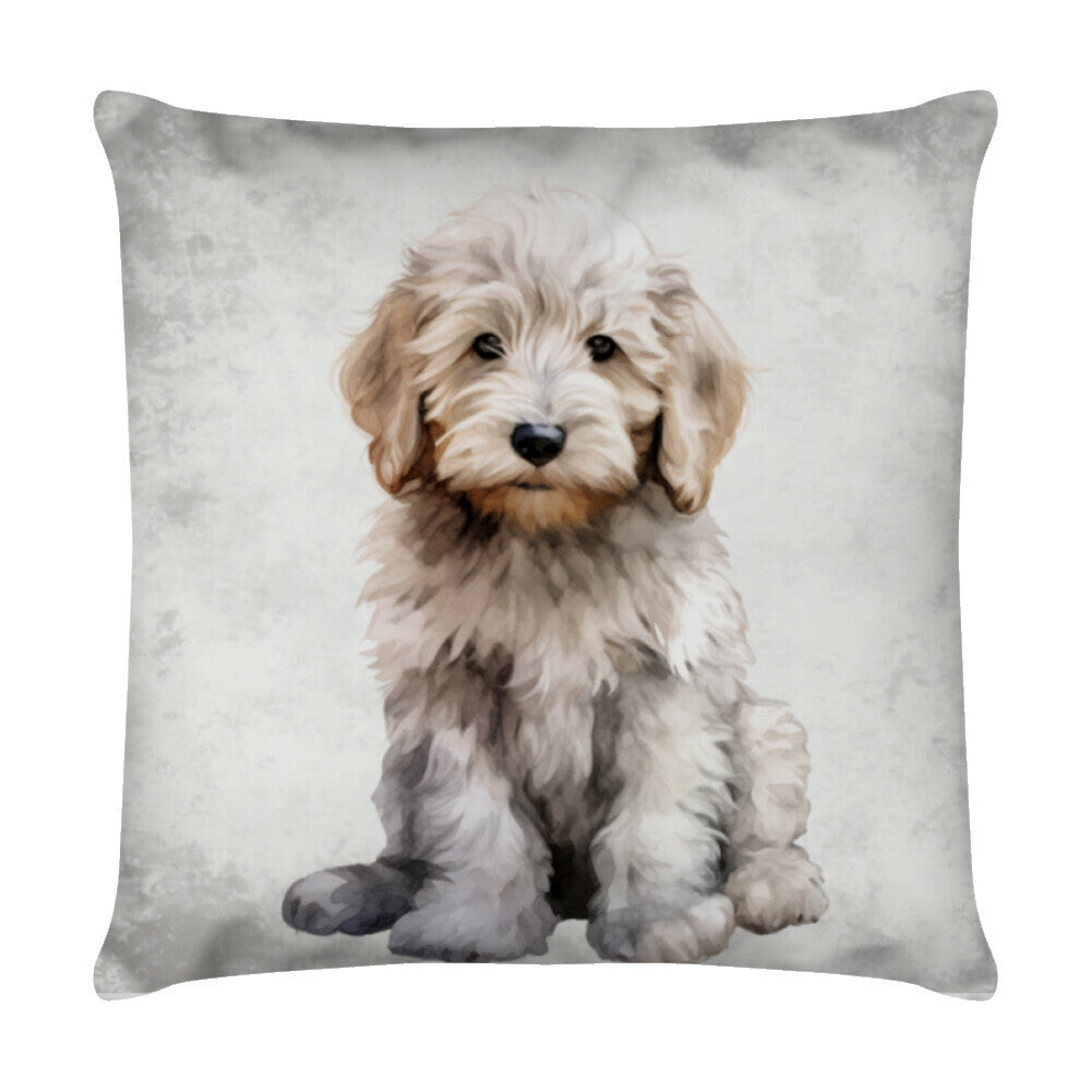 Kissen "Komondor Puppy - Warten" Weiß – hunde-shirt.de