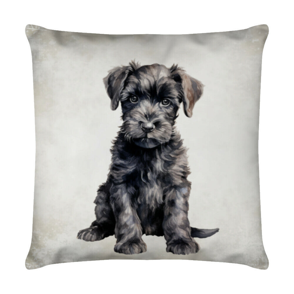 Kissen "Kerry Blue Puppy - Dunkel" Weiß – hunde-shirt.de