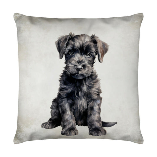 Kissen "Kerry Blue Puppy - Dunkel" Weiß – hunde-shirt.de