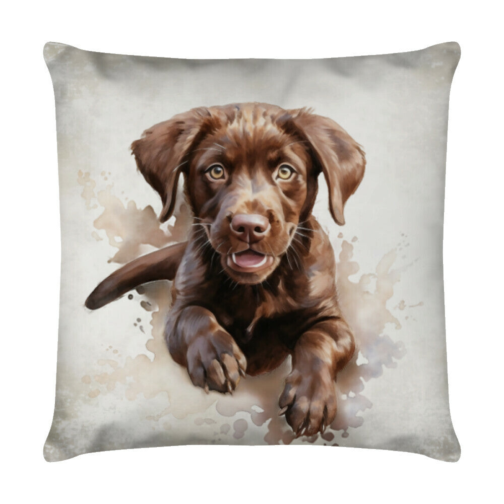 Kissen "Labrador Schoko - Puppy" Weiß – hunde-shirt.de