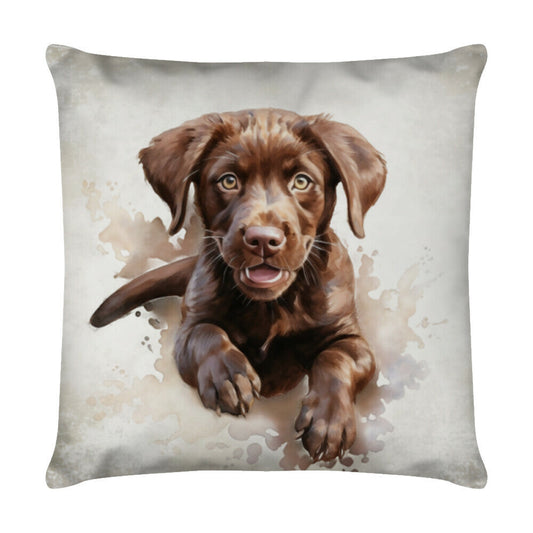 Kissen "Labrador Schoko - Puppy" Weiß – hunde-shirt.de