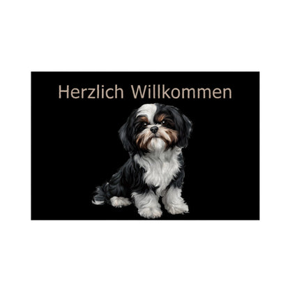 Fußmatte "Löwchen - Herzlich Willkommen" Weiß – hunde-shirt.de