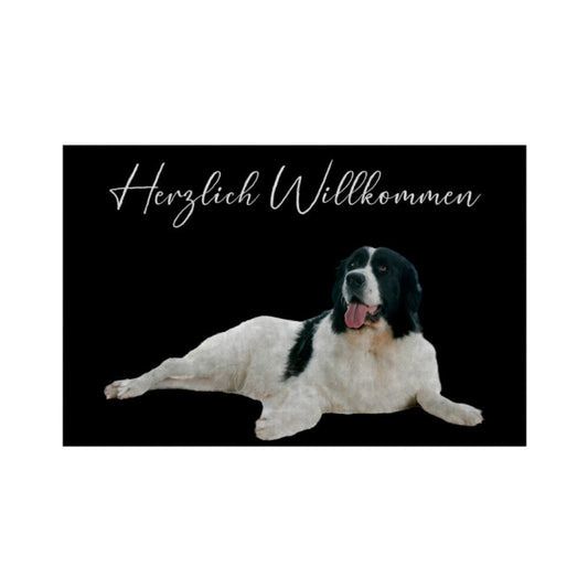 Fußmatte "Landseer - Herzlich Willkommen" Weiß – hunde-shirt.de