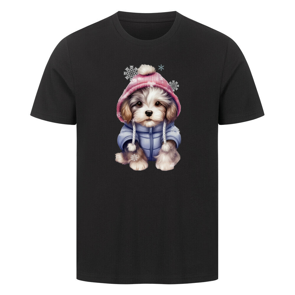 Premium T-Shirt "Lhasa Apso Wintermädchen" Schwarz – hunde-shirt.de