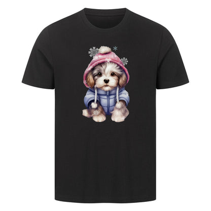Premium T-Shirt "Lhasa Apso Wintermädchen" Schwarz – hunde-shirt.de