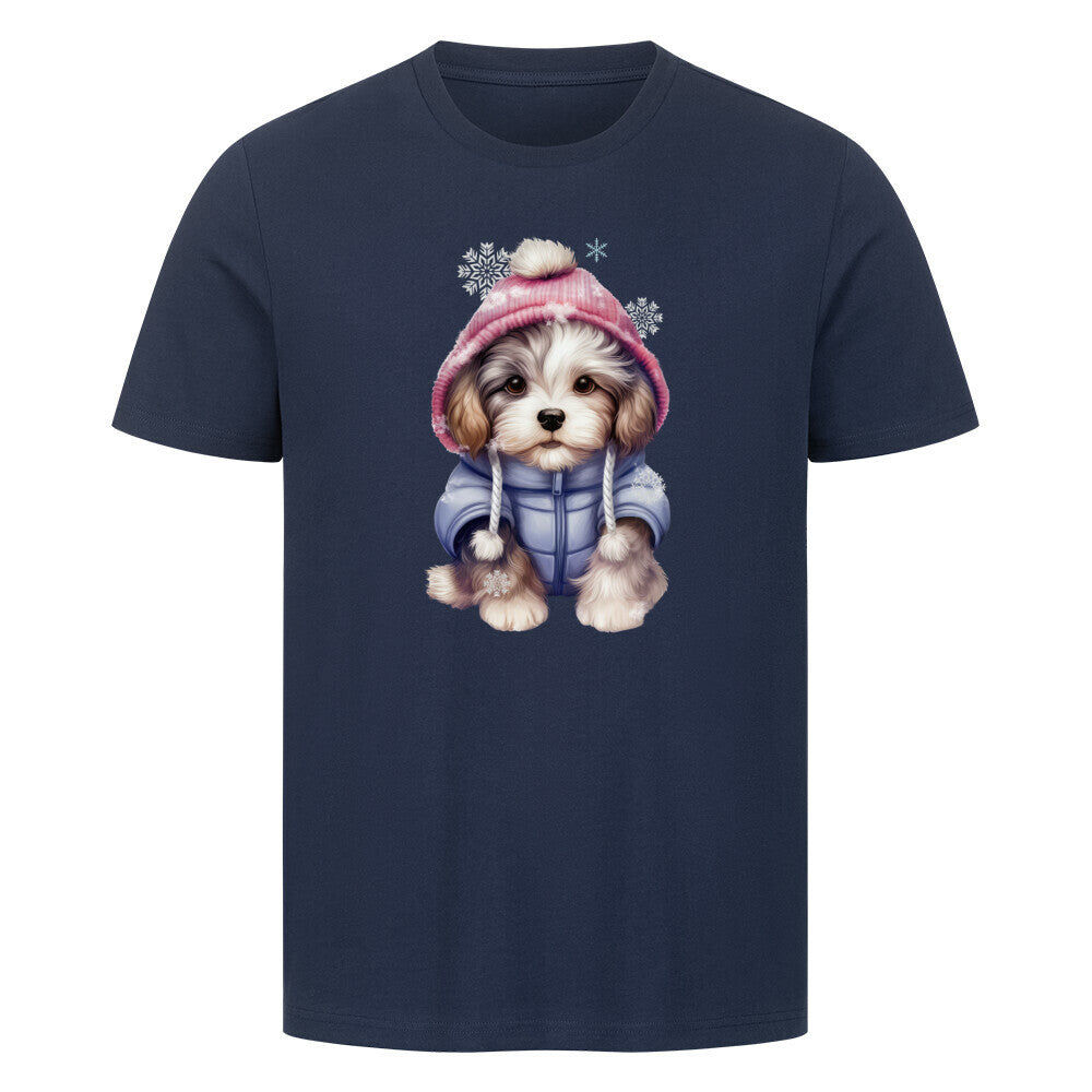 Premium T-Shirt "Lhasa Apso Wintermädchen" French Navy – hunde-shirt.de
