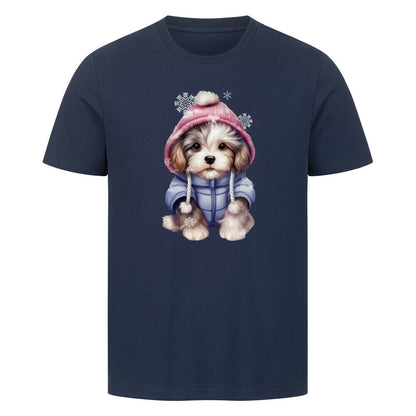 Premium T-Shirt "Lhasa Apso Wintermädchen" French Navy – hunde-shirt.de