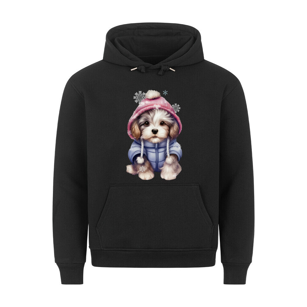 Premium Hoodie "Lhasa Apso Wintermädchen" Schwarz – hunde-shirt.de