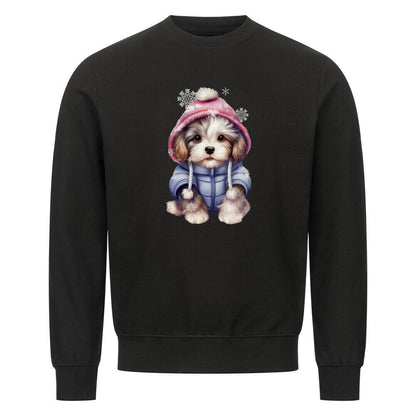 Premium Sweatshirt "Lhasa Apso - Wintermädchen" Schwarz – hunde-shirt.de