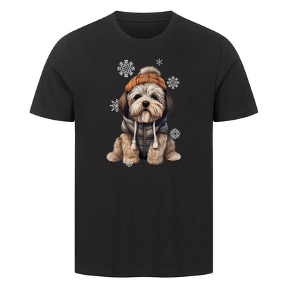 Premium T-Shirt "Lhasa Apso Winterbub" Schwarz – hunde-shirt.de