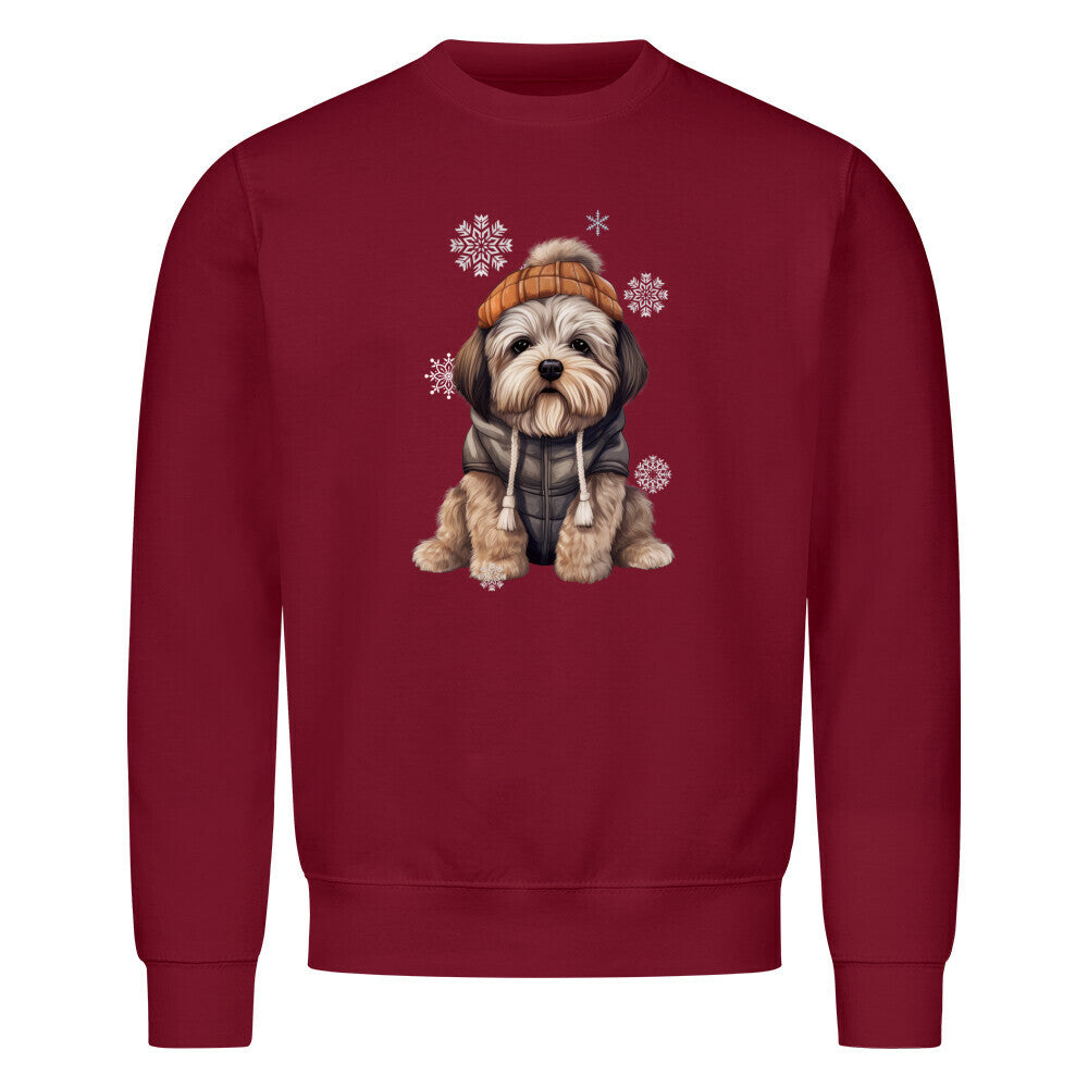 Premium Sweatshirt "Lhasa Apso - Winterbub" Burgunder – hunde-shirt.de