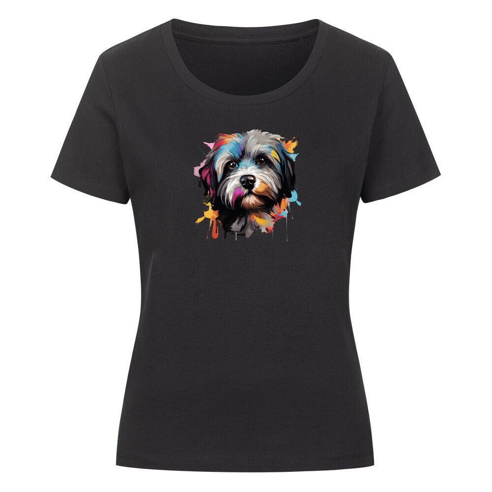 Premium Organic Damen-Shirt "Lhasa Apso - Paint" Schwarz – hunde-shirt.de