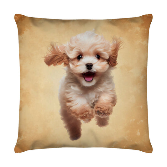 Kissen "Maltipoo - Jump" Weiß – hunde-shirt.de