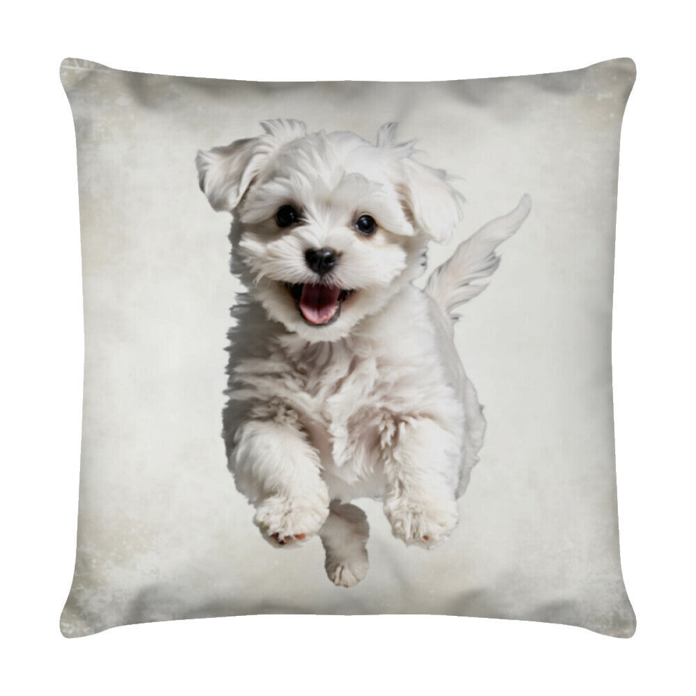 Kissen "Malteser - Jump" Weiß – hunde-shirt.de