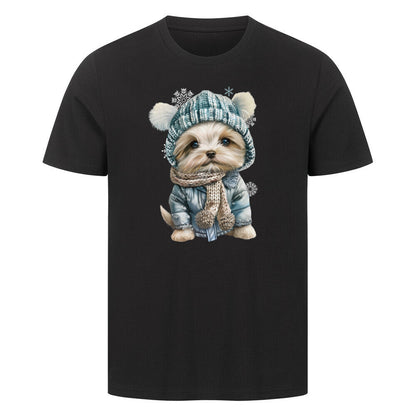 Premium T-Shirt "Maltipoo Winter" Schwarz – hunde-shirt.de