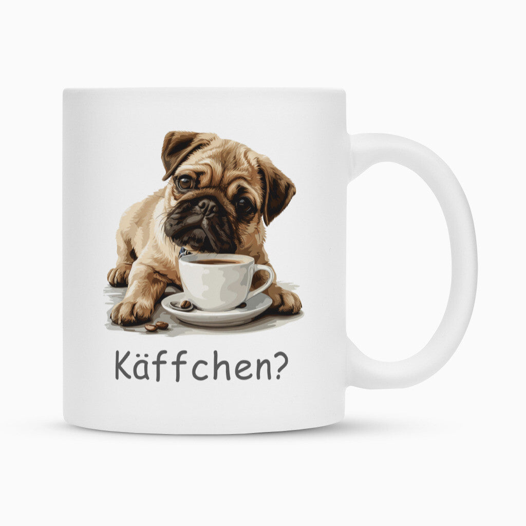 Tasse "Mops - Käffchen?" Weiß – hunde-shirt.de