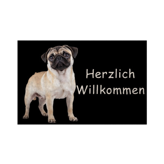 Fußmatte "Mops - Herzlich Willkommen" Weiß – hunde-shirt.de