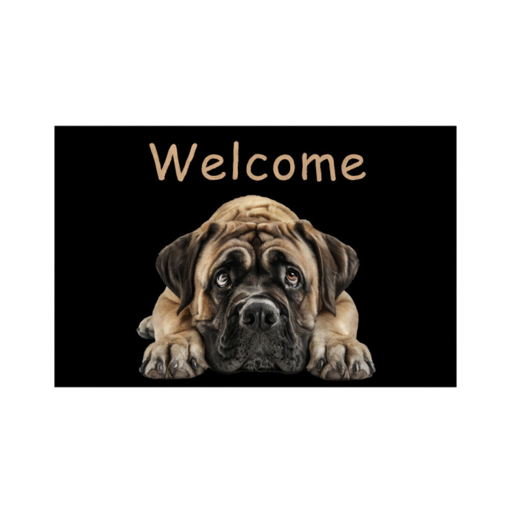Fußmatte "Bullmastiff - Welcome" Weiß – hunde-shirt.de