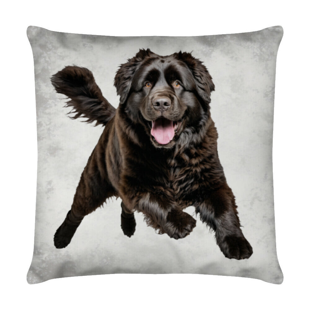 Kissen "Neufundländer - Jump" Weiß – hunde-shirt.de