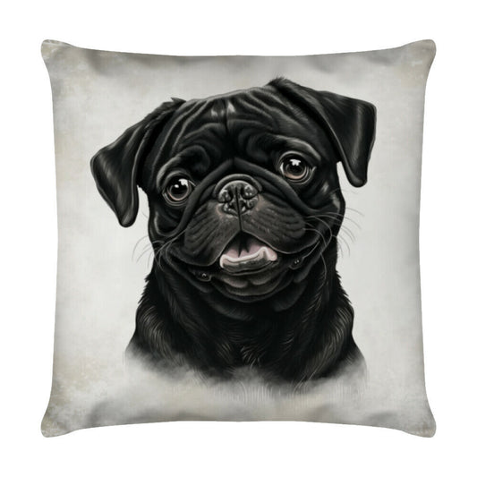 Kissen "Mops schwarz - Portrait" Weiß – hunde-shirt.de