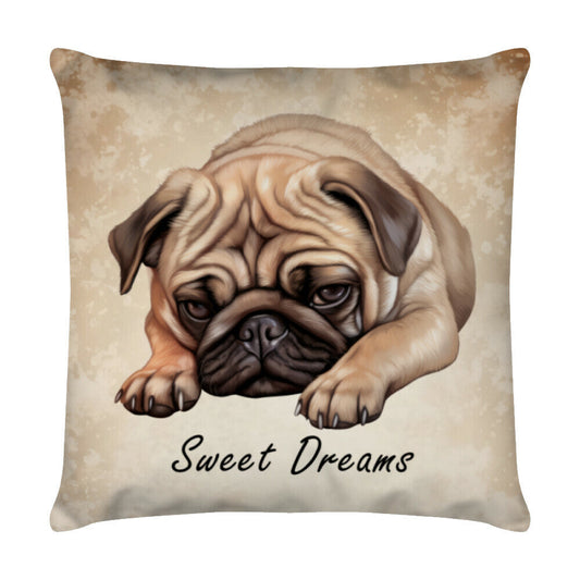 Kissen "Mops - Sweet Dreams" Weiß – hunde-shirt.de