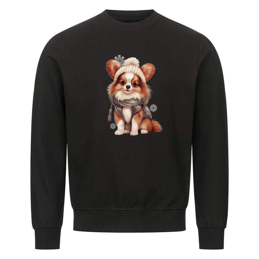 Premium Sweatshirt "Papillon -Winter" Schwarz – hunde-shirt.de