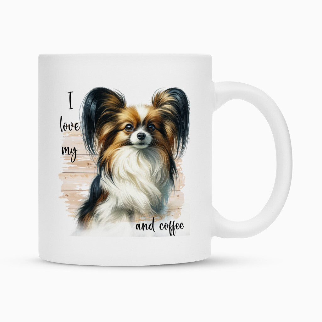 Tasse "Papillon - I love..." Weiß – hunde-shirt.de