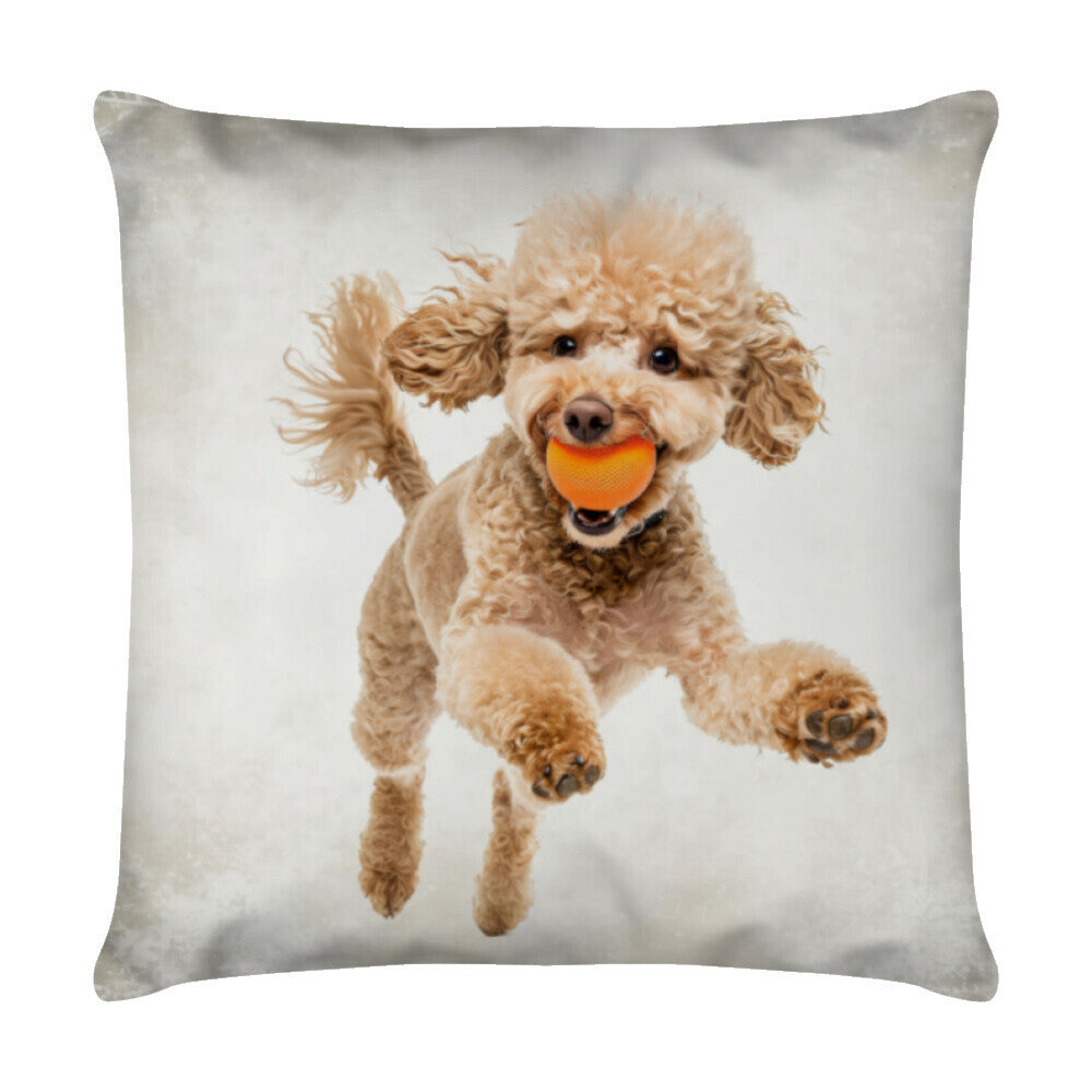 Kissen "Pudel - Jump" Weiß – hunde-shirt.de