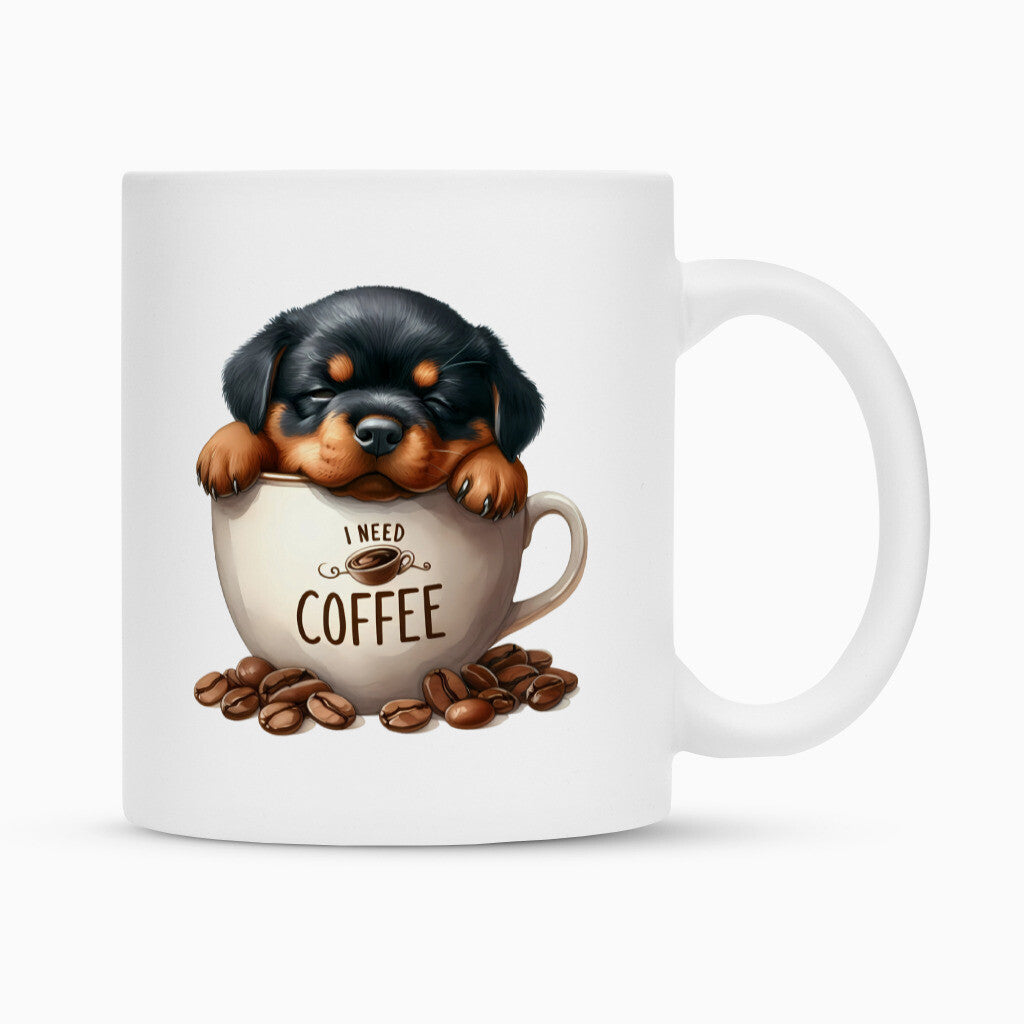 Tasse "Rottweiler - I need coffee" Weiß – hunde-shirt.de